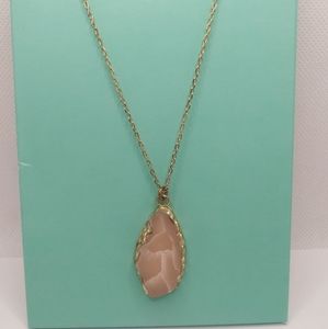 Pink, Gold Rimmed Faux Stone Pendant